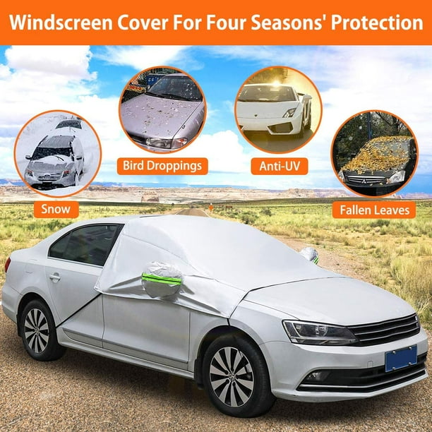 Upgrade 4-Layers Protection Windshield Snow Cover for Frost Waterproof Windshield Sunshades for Most Cars and SUV Snow Windshield Cover with Rearview Mirror Covers Fit for Winter and Summer